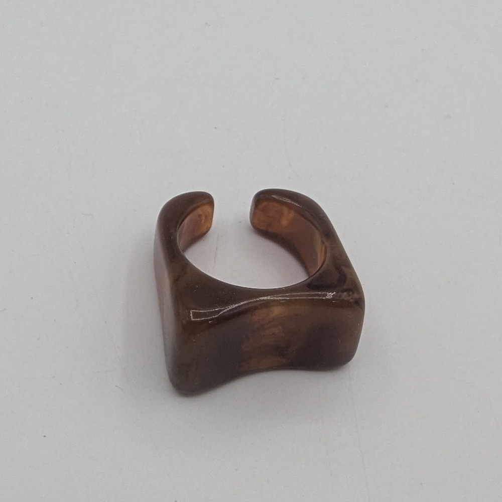 Brown Marbled Resin‎ Square Statement Ring Chunky Open Back Size 7 Geometric